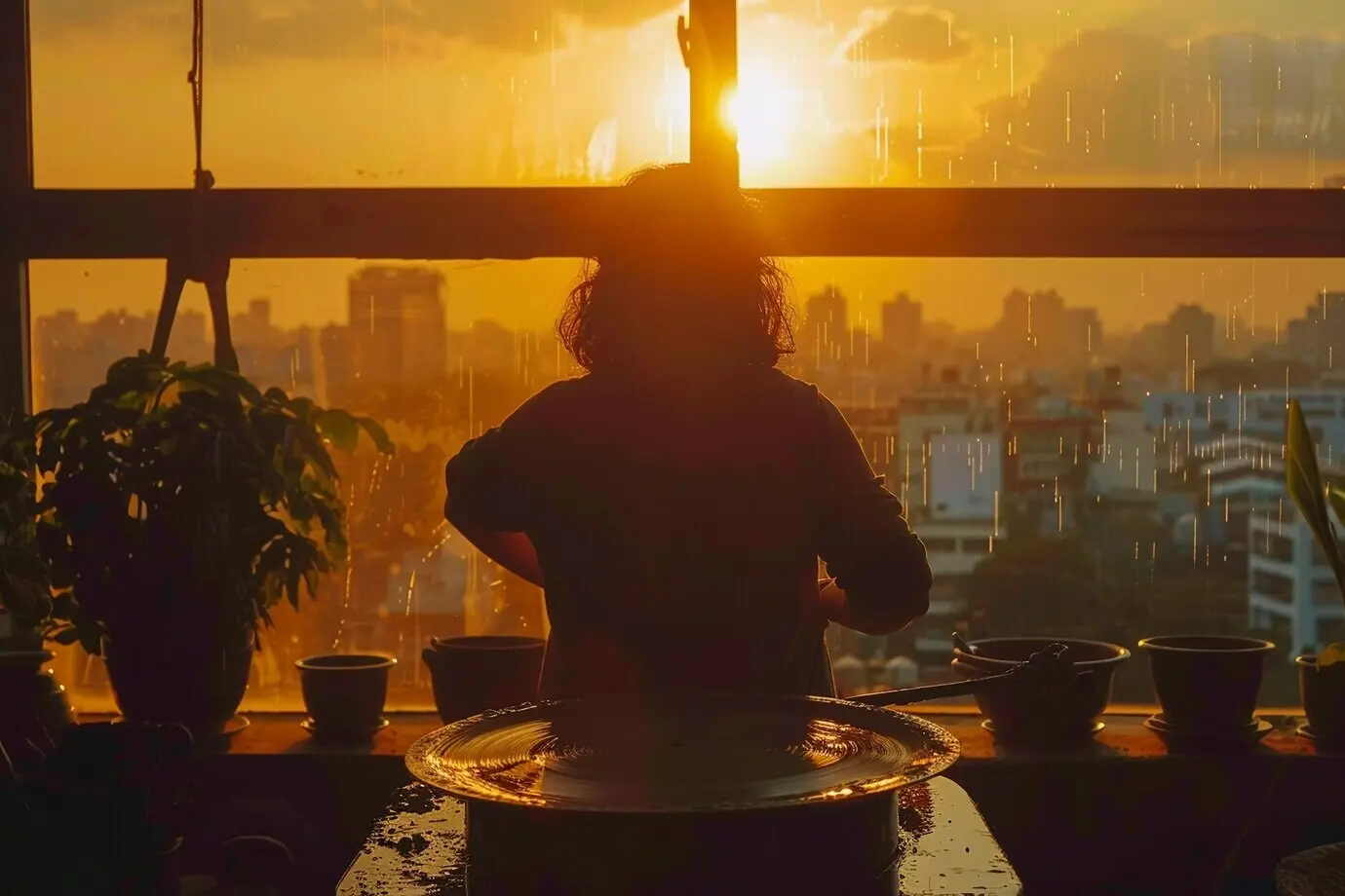 Skilled woman making pottery